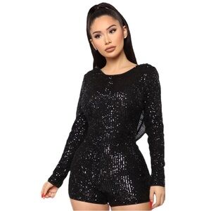 NWT Fashion Nova glitz & Glamor Black sequin Romper 1X